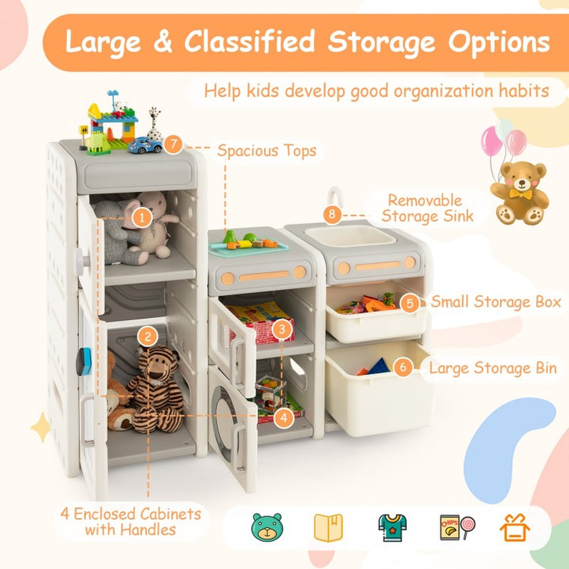 Versatile Toy Storage and Bookshelf with Integrated Magnetic Whiteboard