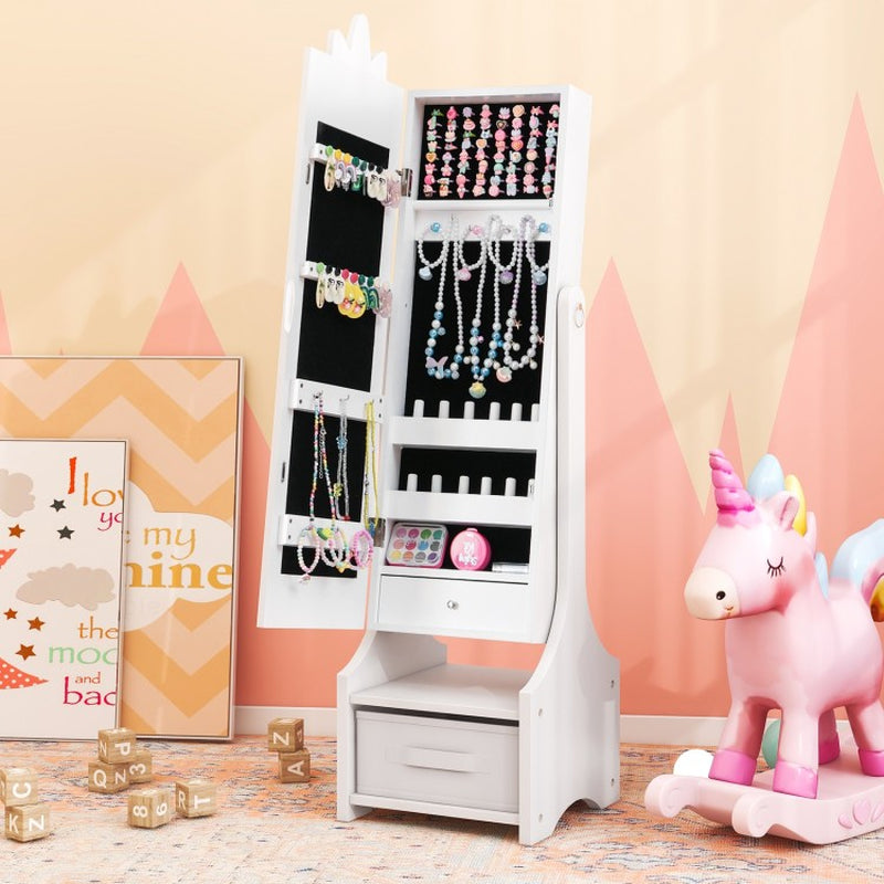 Children's Jewelry Cabinet with Full-Length Mirror for Bedrooms and Playrooms
