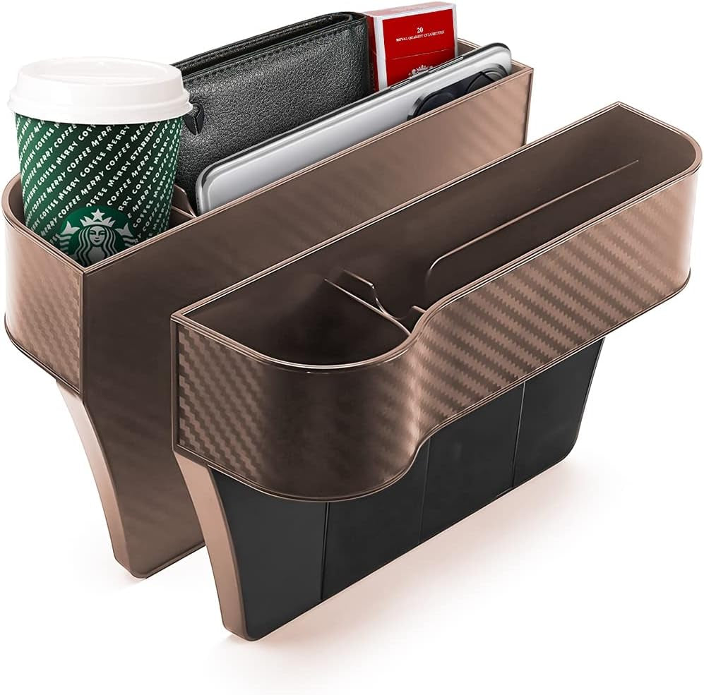 2-Pack Car Seat Gap Filler Organizer - Cup Holder and USB Charger - Multifunctional Storage Box (Black)