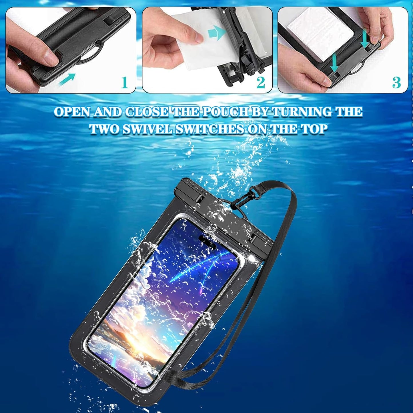 4-Pack Multicolor Universal Waterproof Phone Pouch - Large IP68 Waterproof Case , Compatible with Devices Up to 7.5"