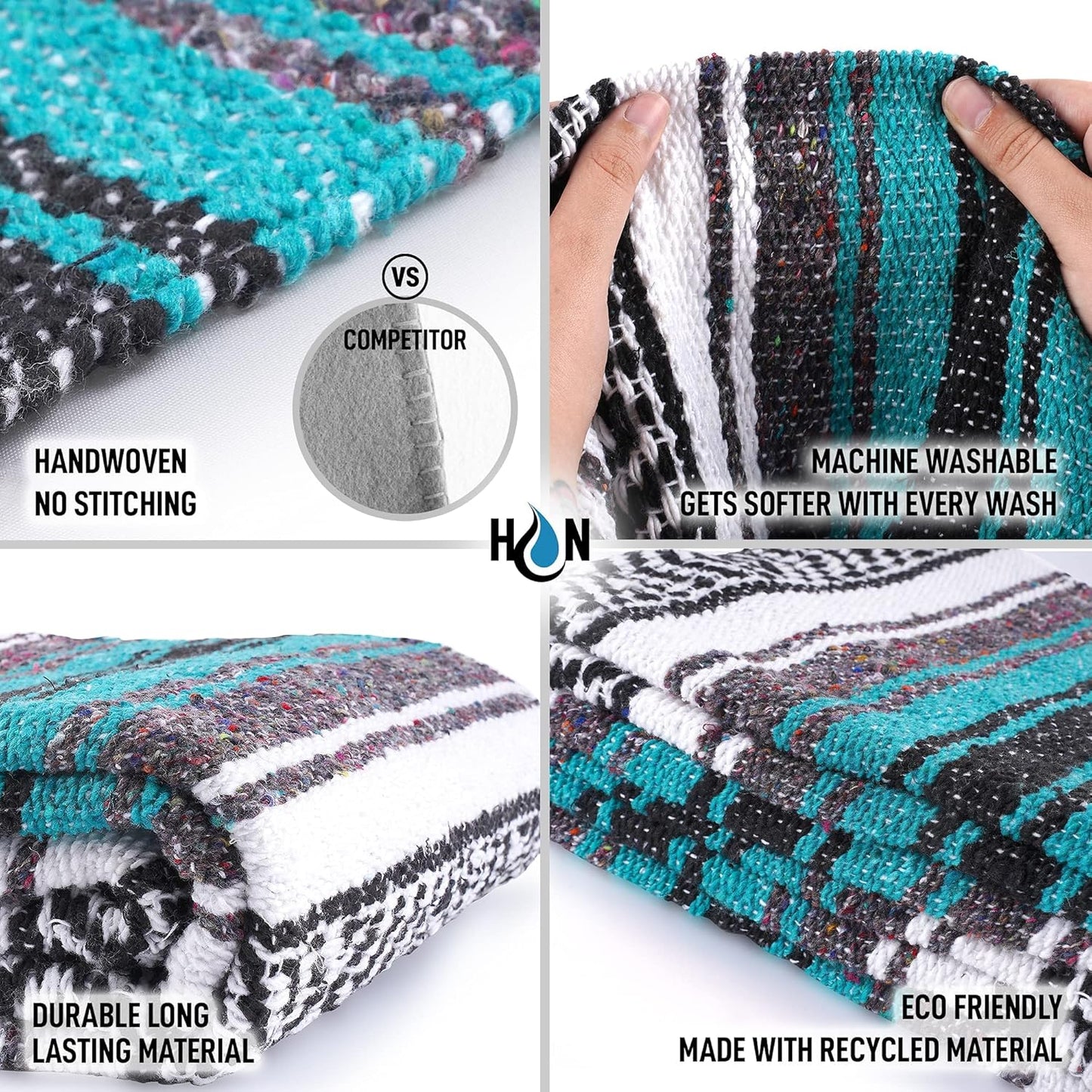 Extra Large Mexican Blanket (70"X50") - Handwoven Yoga Blanket, Serape Blanket - Outdoor Blanket