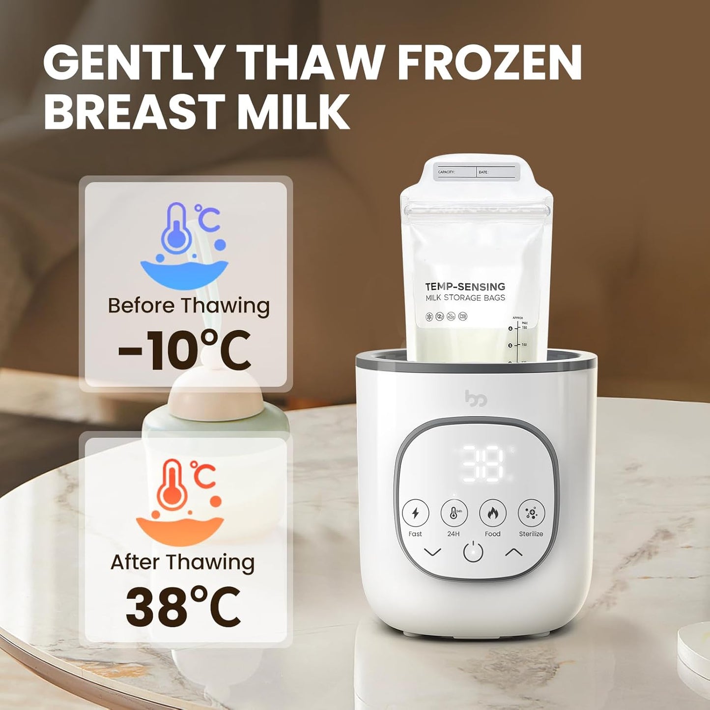 8-in-1 Fast Bottle Warmer for All Bottle Types, Featuring Accurate Temperature Control, 24-Hour Keep Warm Function