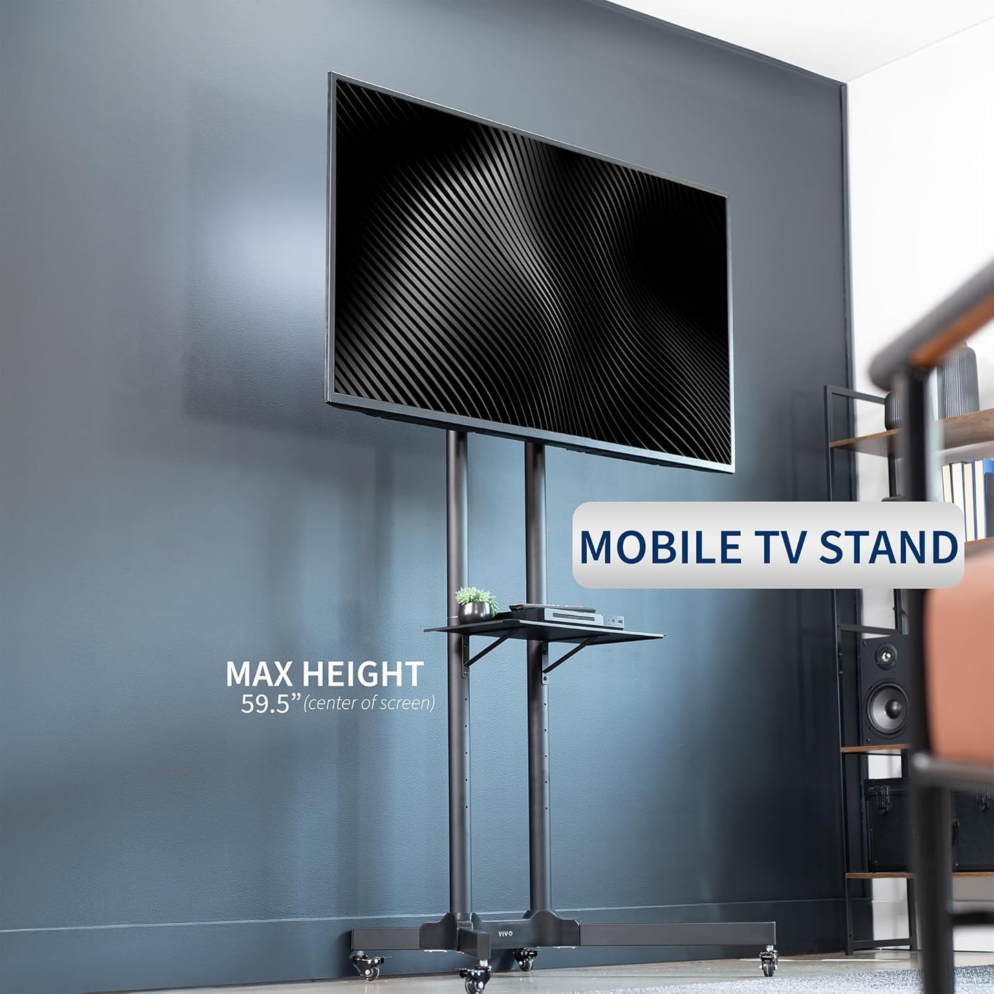 Mobile TV Cart for 32 to 83 Inch Screens, Supports Up to 110 lbs for Flat and Curved Panels, Rolling Stand with Shelf, Locking Wheels, VESA 600x400, Black