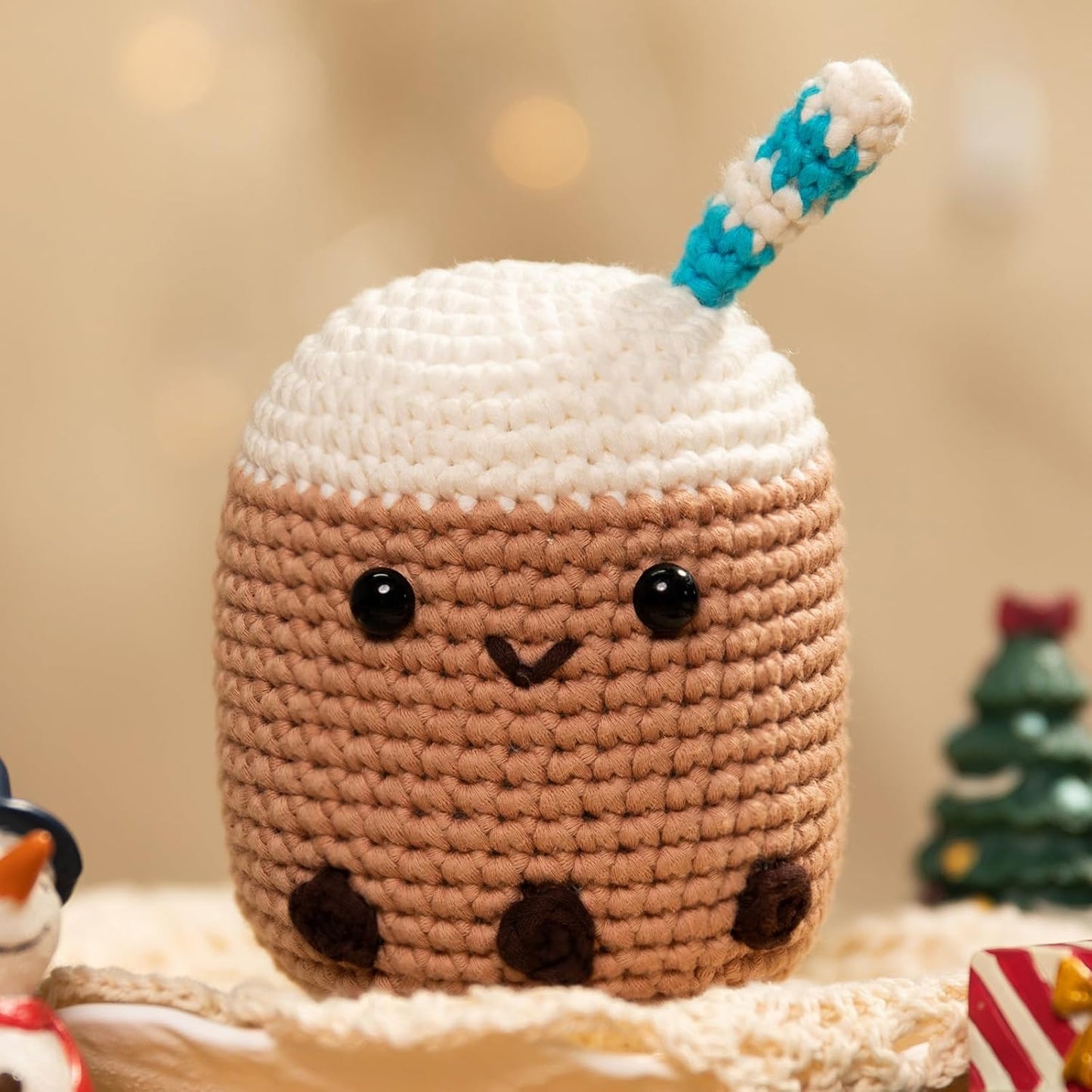 Beginner Crochet Kit Level 1: Toast Coaster with 40% Extra Pre-Started Easy Yarn and Step-by-Step Video Tutorials for Adults and Kids