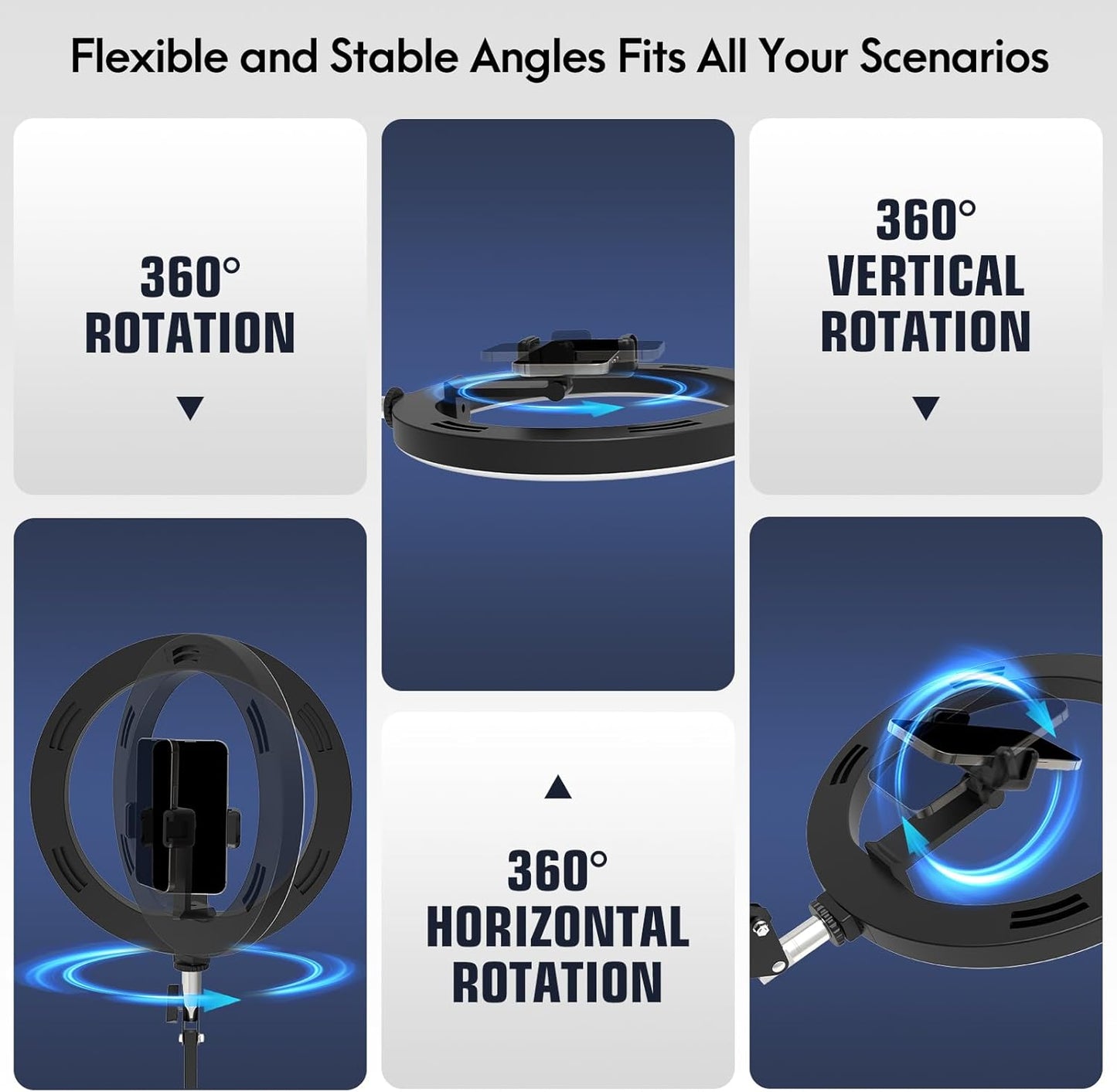 Ring Light with Adjustable Stand and Phone Holder – 10" Overhead Mount