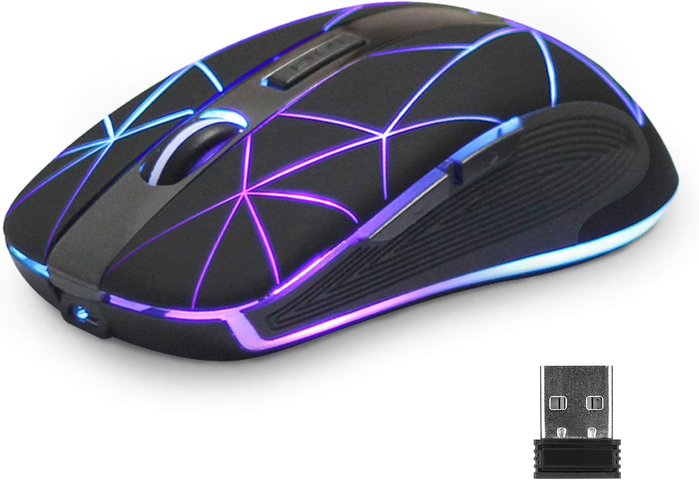 Wireless Mouse, RGB Rechargeable - 3 Adjustable Moving Speeds, Usb Cordless 6 Buttons Mouse with USB Nano Receiver