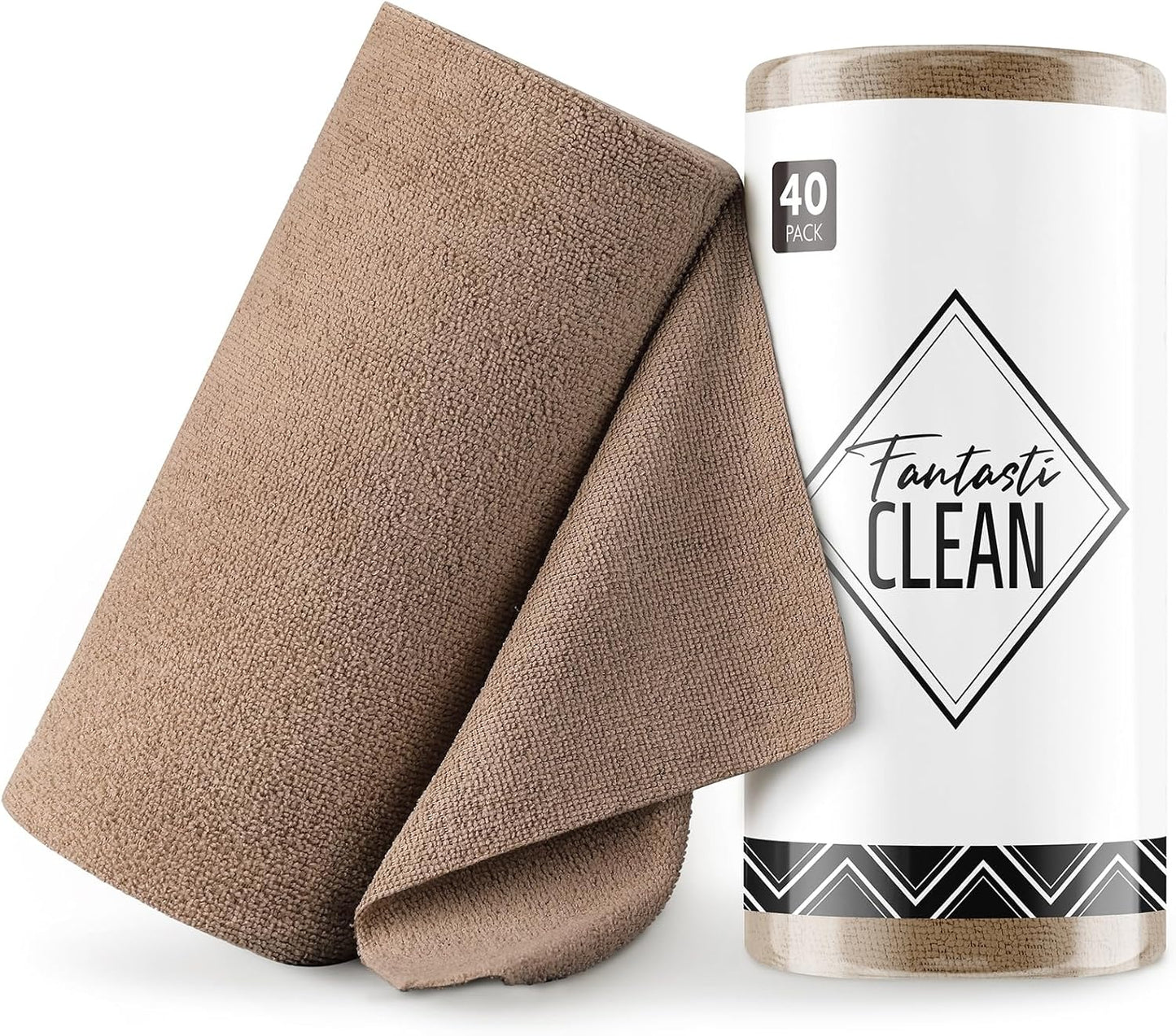 Microfiber Cleaning Cloth Roll - 40 Tear-Away Towels, 30x30 cm, Reusable, Washable, Scratch-Free Ultra Absorbent Dish Rags (Tan)