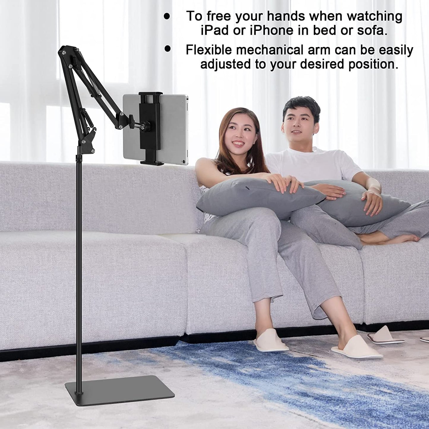 Adjustable Universal 360-Degree Rotatable Metal Tablet Holder, Tablet Floor Stand, Phone Stand for Ipad/Iphonex/Ipad Pro or Other 4.7~12.9 Inch-Screen Devices (Black)