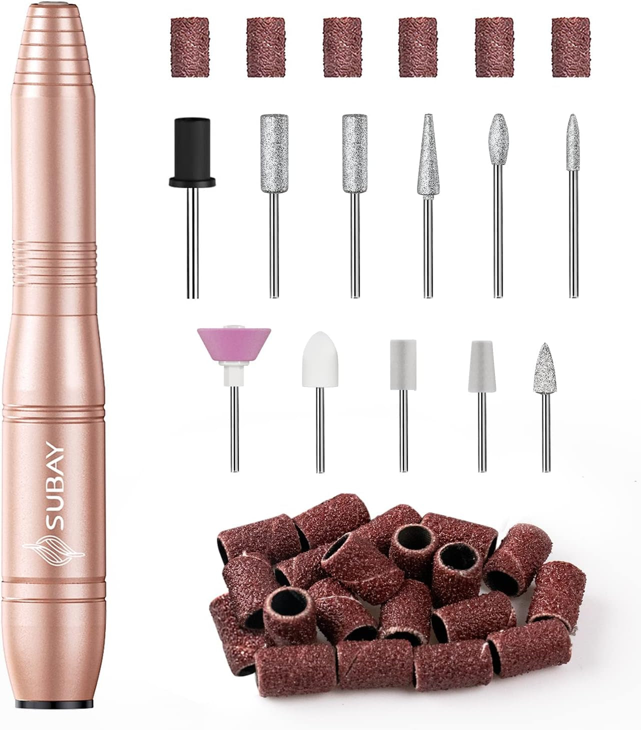Portable Electric Nail Drill Machine with 11 Nail Drill Bits and 26 Sanding Bands for Acrylic, Gel, and Dip Powder Nails - Ideal for Salon and Home Use, Gold