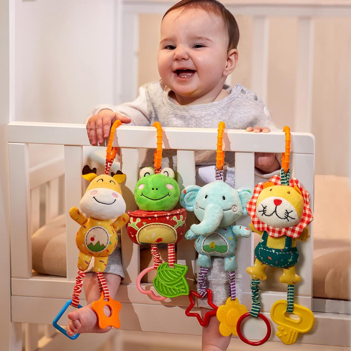 Soft Plush Baby Rattles - Teething Handbells - 0-12 Months - Early Development - Stroller and Car Toys
