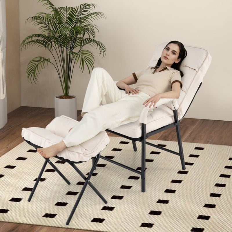 Modern Linen Fabric Accent Chair with Ottoman and Adjustable Backrest