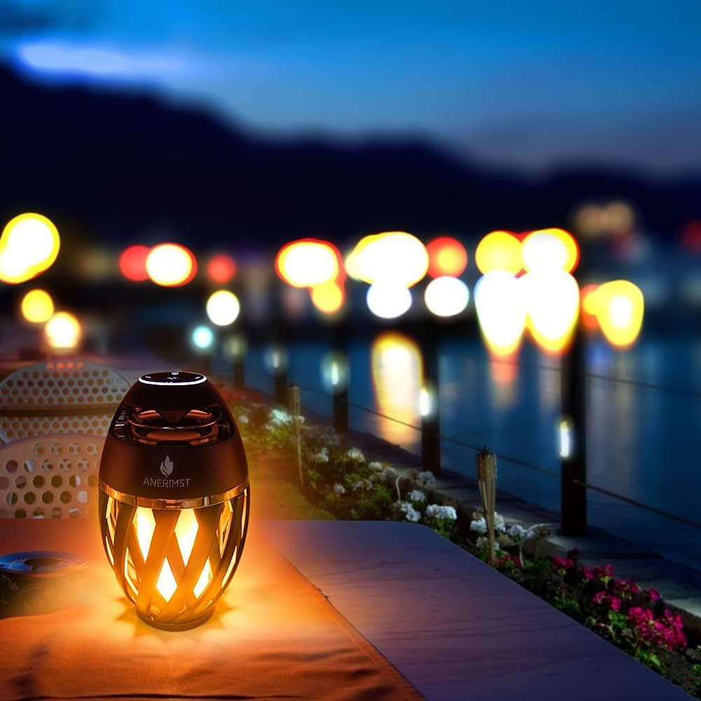 Outdoor Bluetooth Speaker with Flame Effect, Waterproof Wireless Speaker with LED Torch Light, 5W Stereo Sound, Ideal for Garden and Porch Gatherings, Bluetooth 5.0