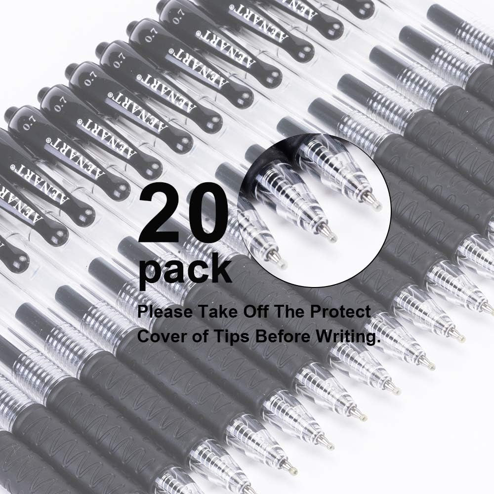 Gel Pens Retractable Fine Point Black Gel Ink Rollerball Pen, Smooth Writing Pens for Office - 0.7Mm with Grips (20 Pack)
