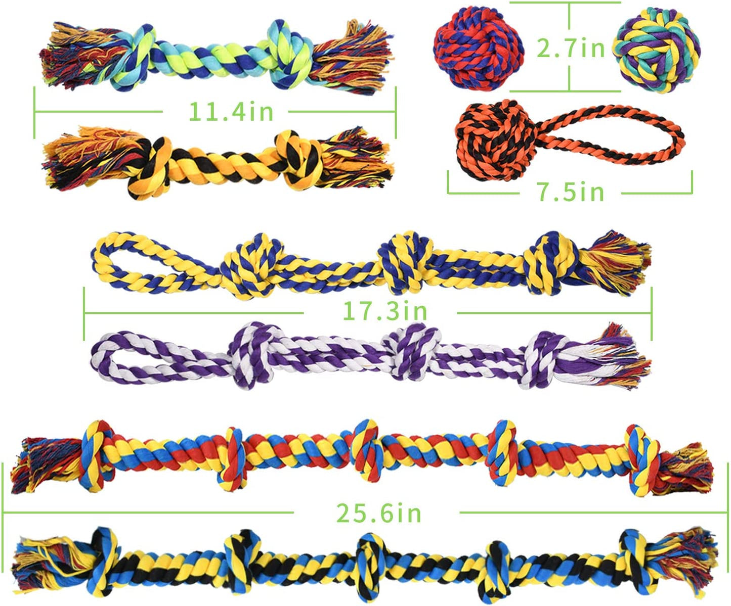 Heavy-Duty Dental Rope Toy Set - Indestructible Cotton Tug Toys, Large, Medium Dogs, 9-Piece Kit with 5 Knots