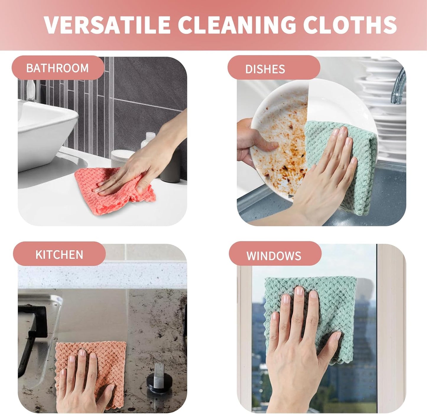 120-Pack Microfiber Cleaning Cloths - Highly Absorbent, Lint-Free, Multi-Use Rags for Effective Dust Removal in Home, Kitchen, and Automotive Care