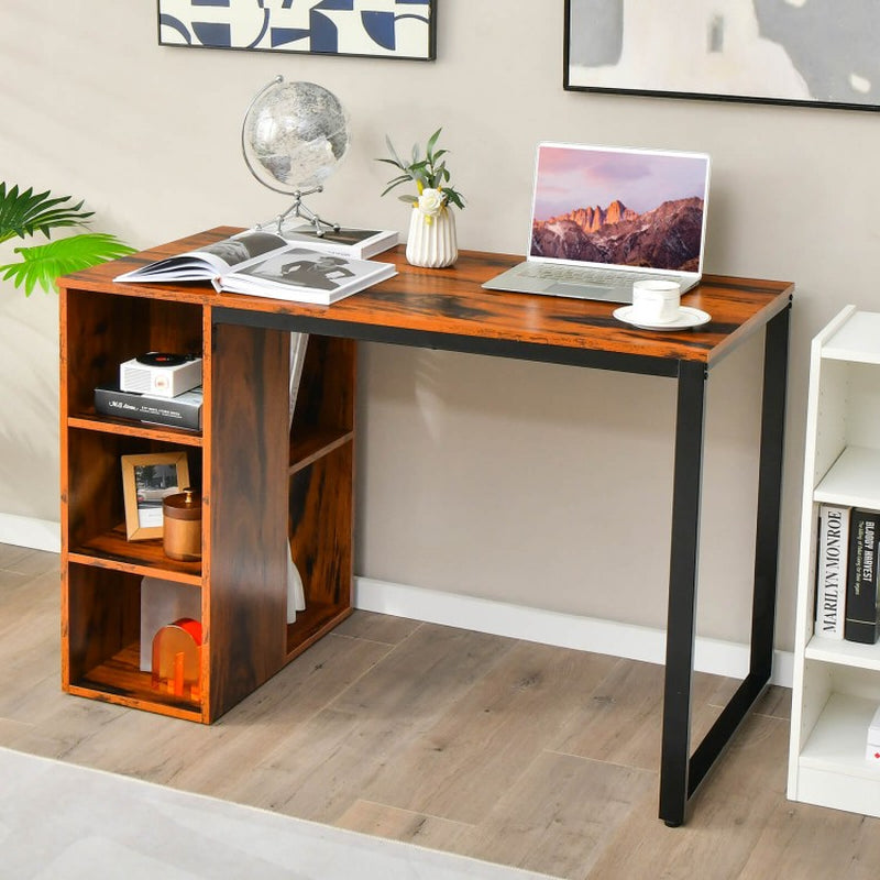 Computer Desk Featuring Five Side Shelves and Sturdy Metal Frame