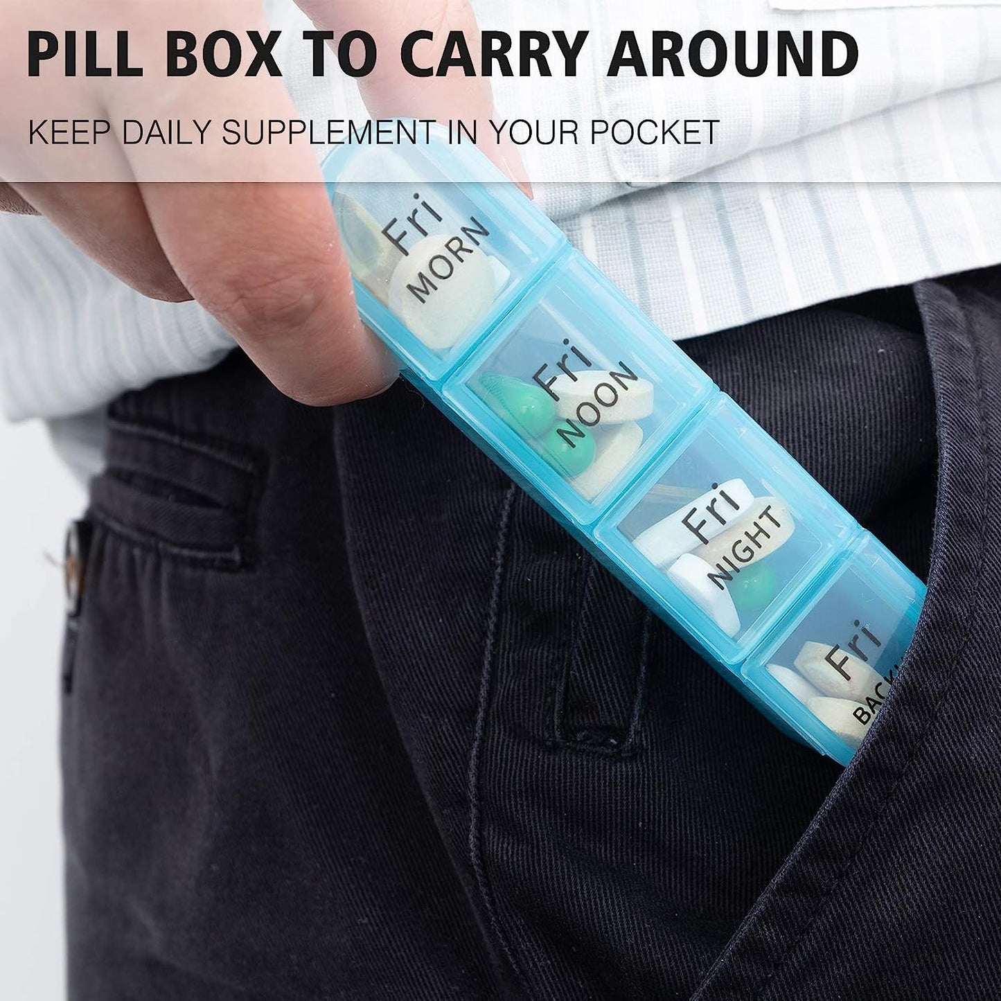 Weekly Pill Organizer with Four Compartments, 7-Day Medication Management System for Vitamins and Medications