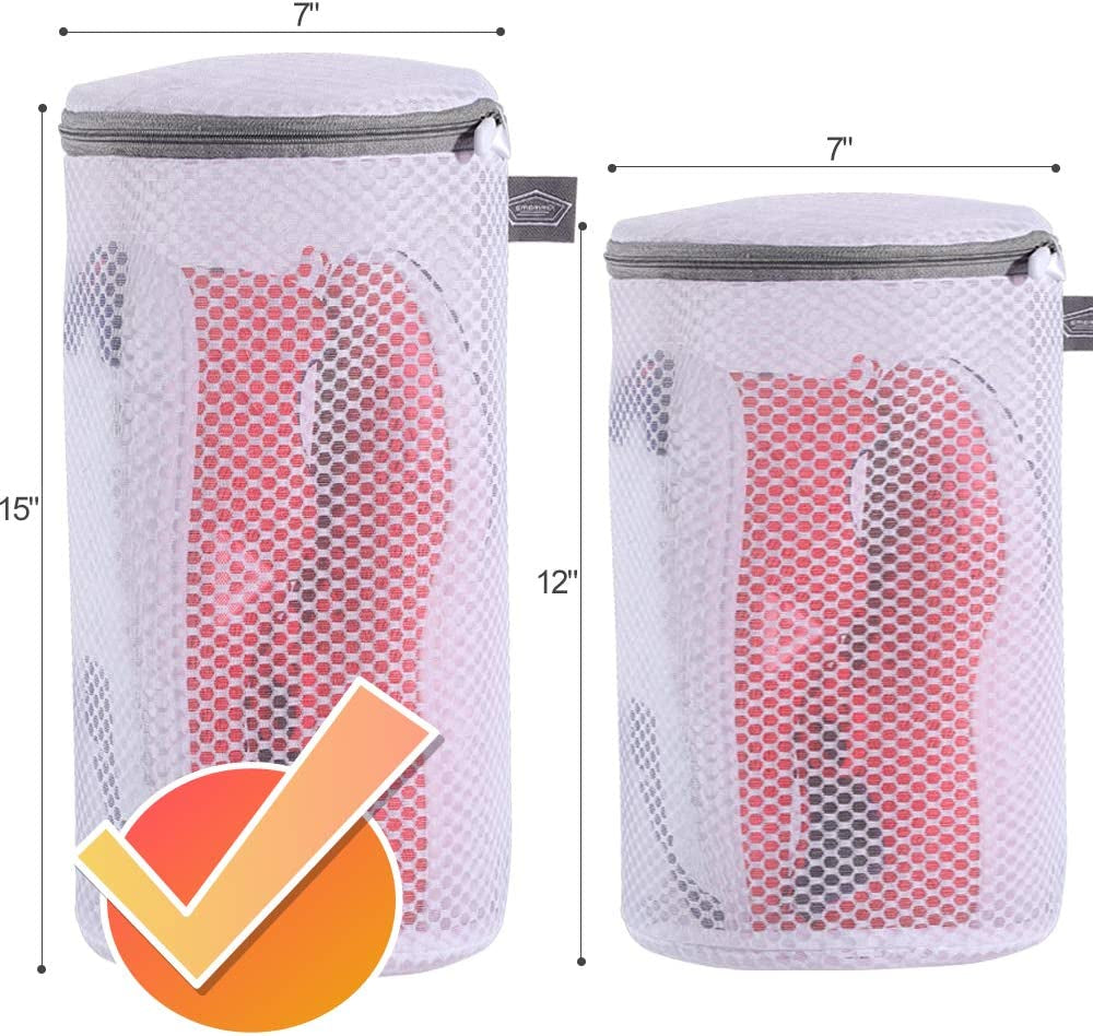 Shoe Cleaning Laundry Bags - Mesh Washing Bags - Sneakers, Gym Shoes, Large Size 7 x 15 Inch, Pack of 2 - Gray Zipper, 125 Honeycomb Fabric