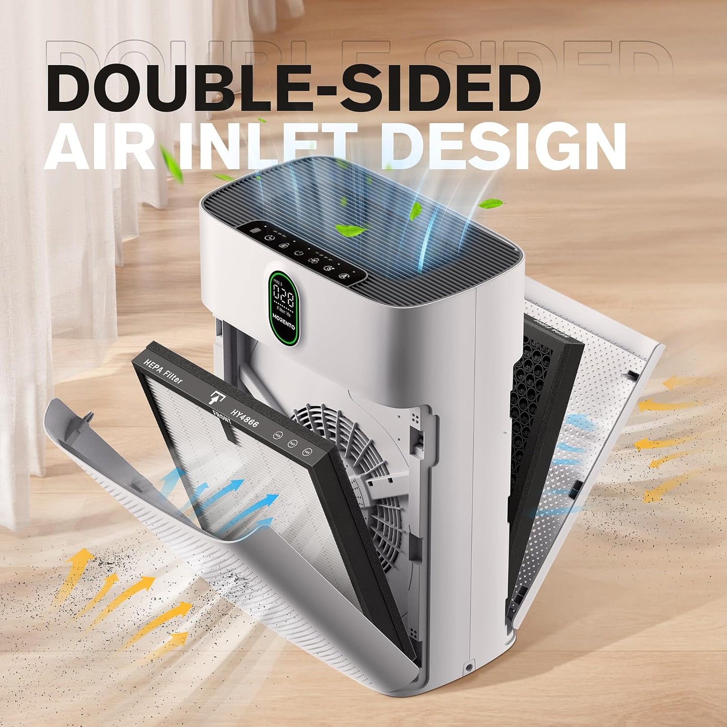 High-Efficiency Air Purifier for Large Rooms up to 1076 Sq Ft with PM 2.5 Display, True HEPA Filter, Dual Air Inlet, 24dB Noise Level, White