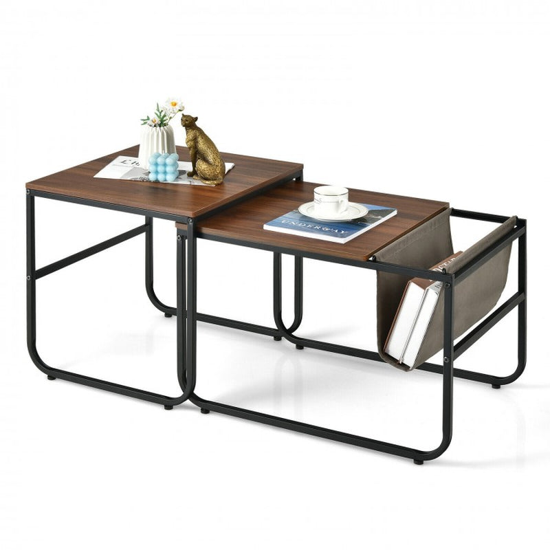 Nesting Coffee Table Set with Side Pocket for Living Room and Bedroom