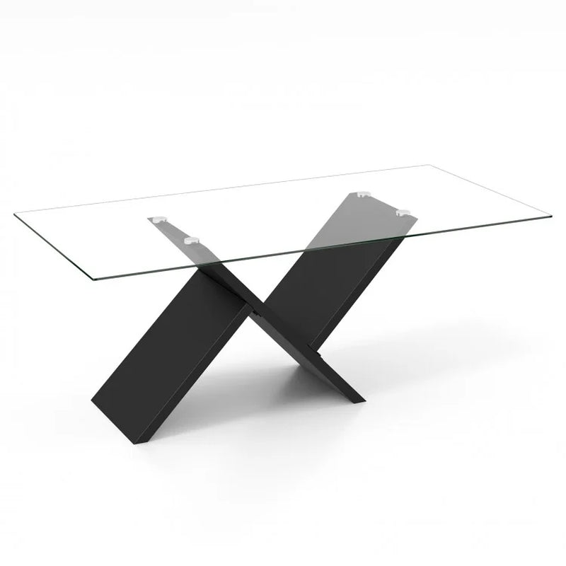 47-Inch Modern Rectangle Glass Coffee Table with Tempered Glass Top