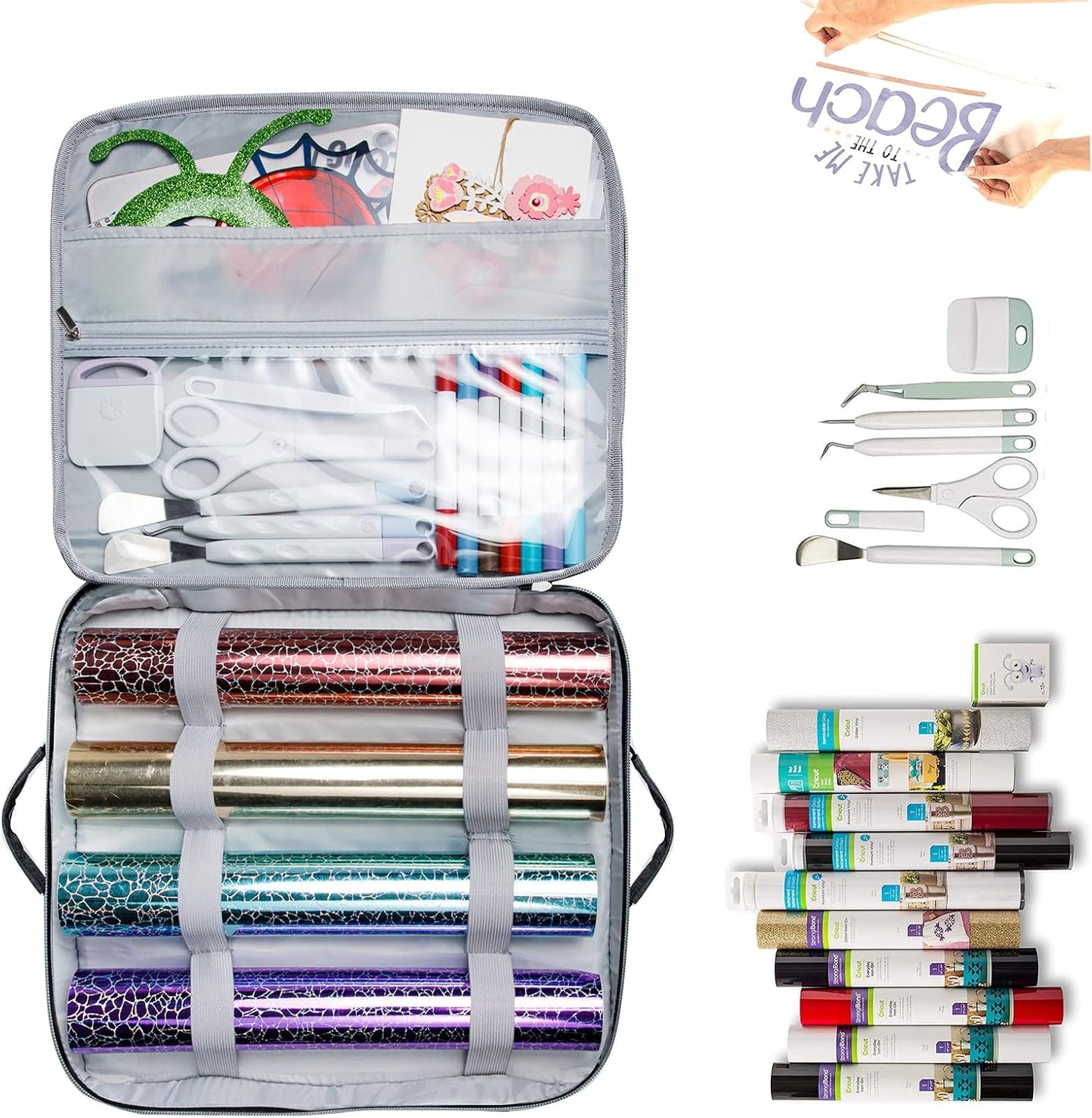 Double-Layer Carrying Case for Cricut EasyPress 2 (12"x10" and 9"x9") with Accessory Pocket and Heat Press Mat Compatibility