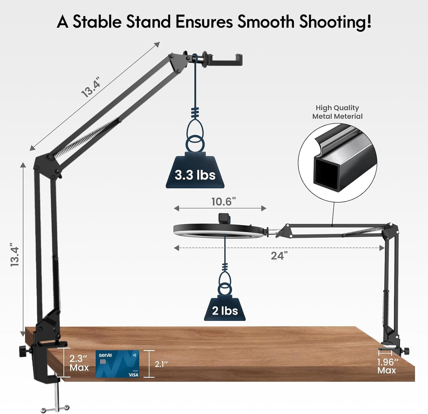 Ring Light with Adjustable Stand and Phone Holder – 10" Overhead Mount