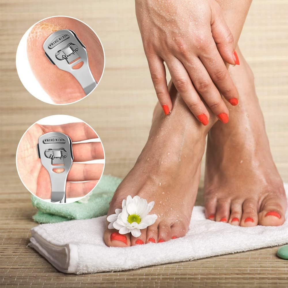Foot Care Pedicure Set - Stainless Steel Callus Shaver with Wood Handle, Foot File, and 50 Replacement Blades for Effective Hard Skin Removal