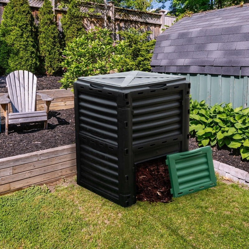 80-Gallon Outdoor Compost Bin with Large Access Lid and Bottom Access Door
