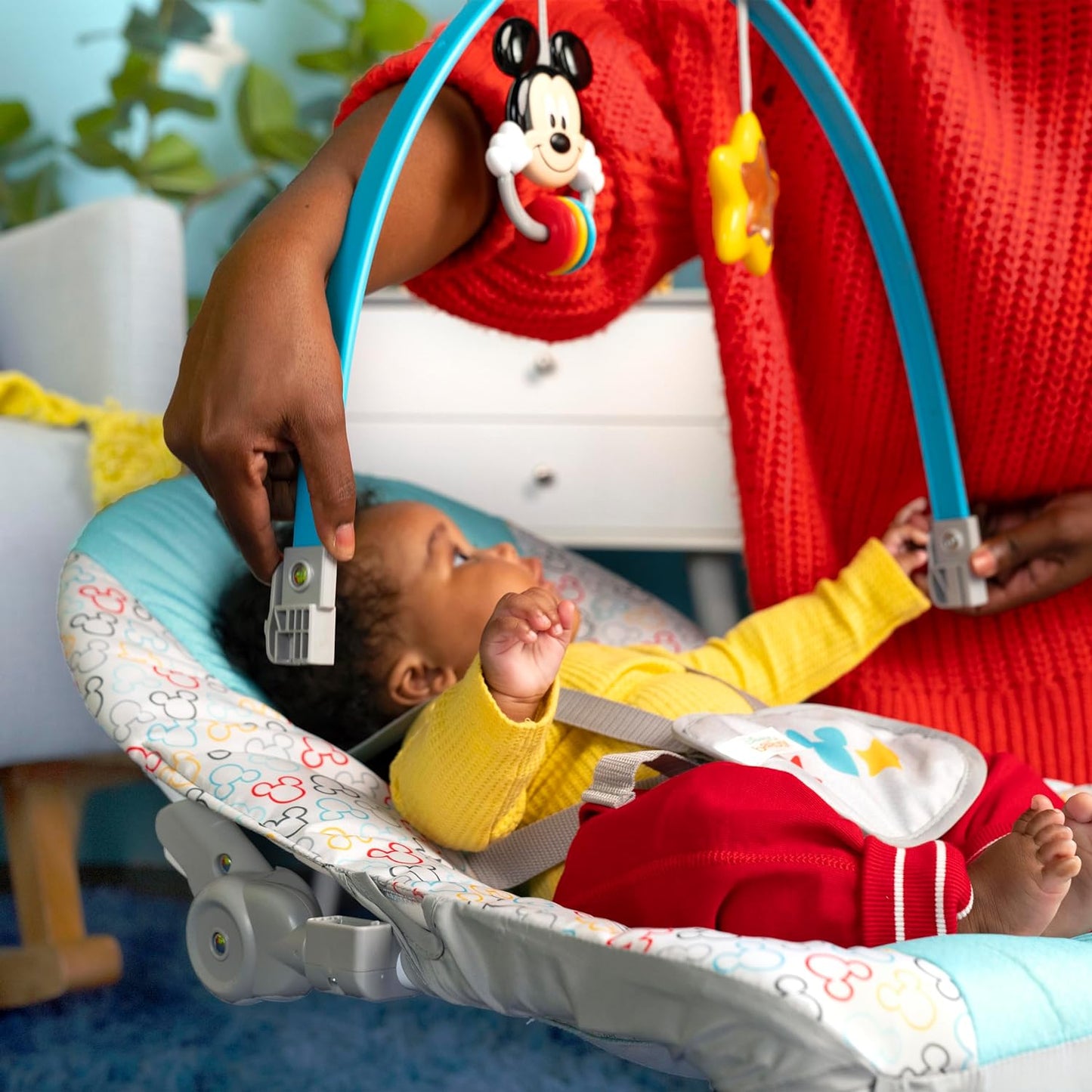 Disney Baby Mickey Mouse Infant to Toddler Rocker with Vibrations and Removable Toy Bar - Newborns and Toddlers