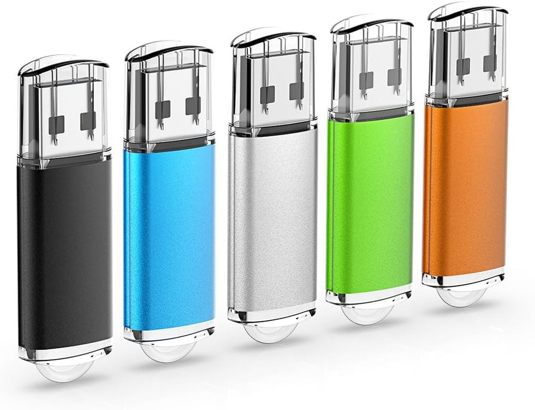 64GB USB Flash Drive - 5-Pack Retractable Memory Sticks (USB 2.0) in Black, Red, Blue, Green, and Purple for Data Storage