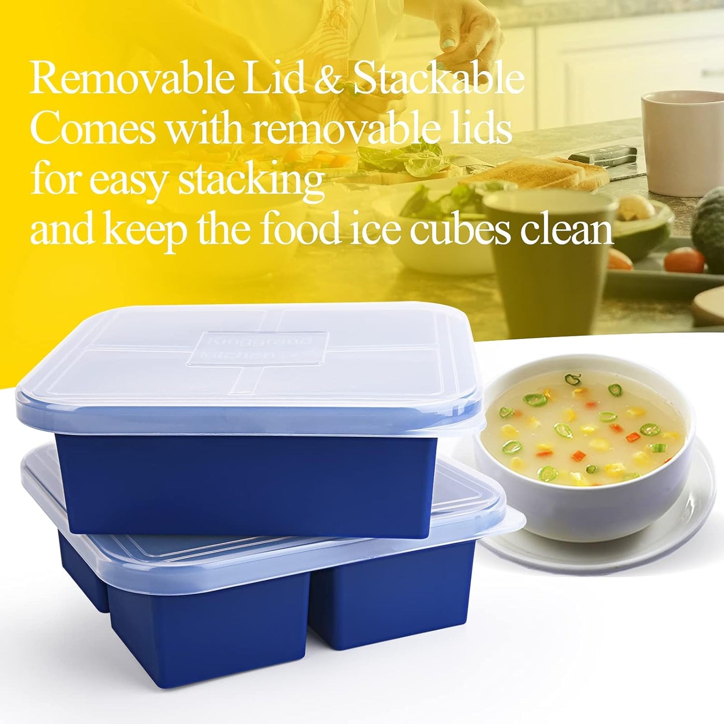 Silicone Freezer Tray with Lids,1-Cup Portion Molds for Easy Food Storage, 2 Sets