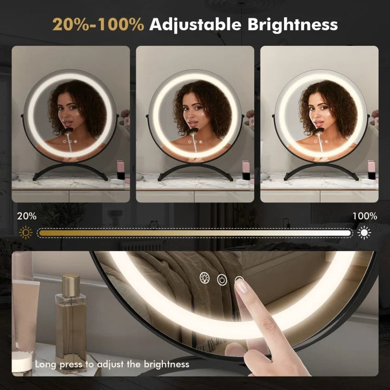 16-Inch Round LED Vanity Mirror with Three Color Temperature Settings and Adjustable Brightness