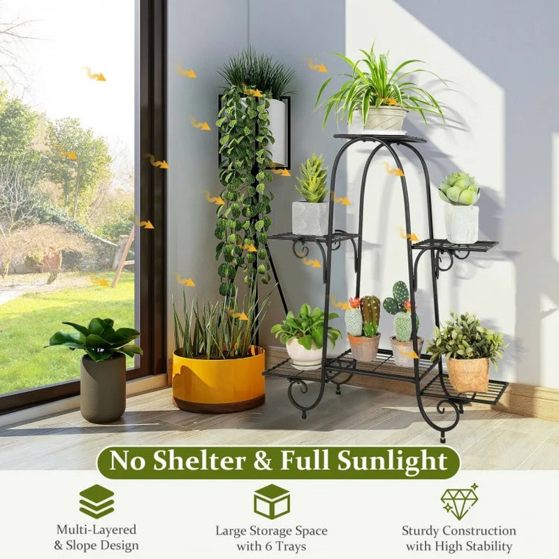 6-Tier Adjustable Plant Stand with Stabilizing Foot Pads