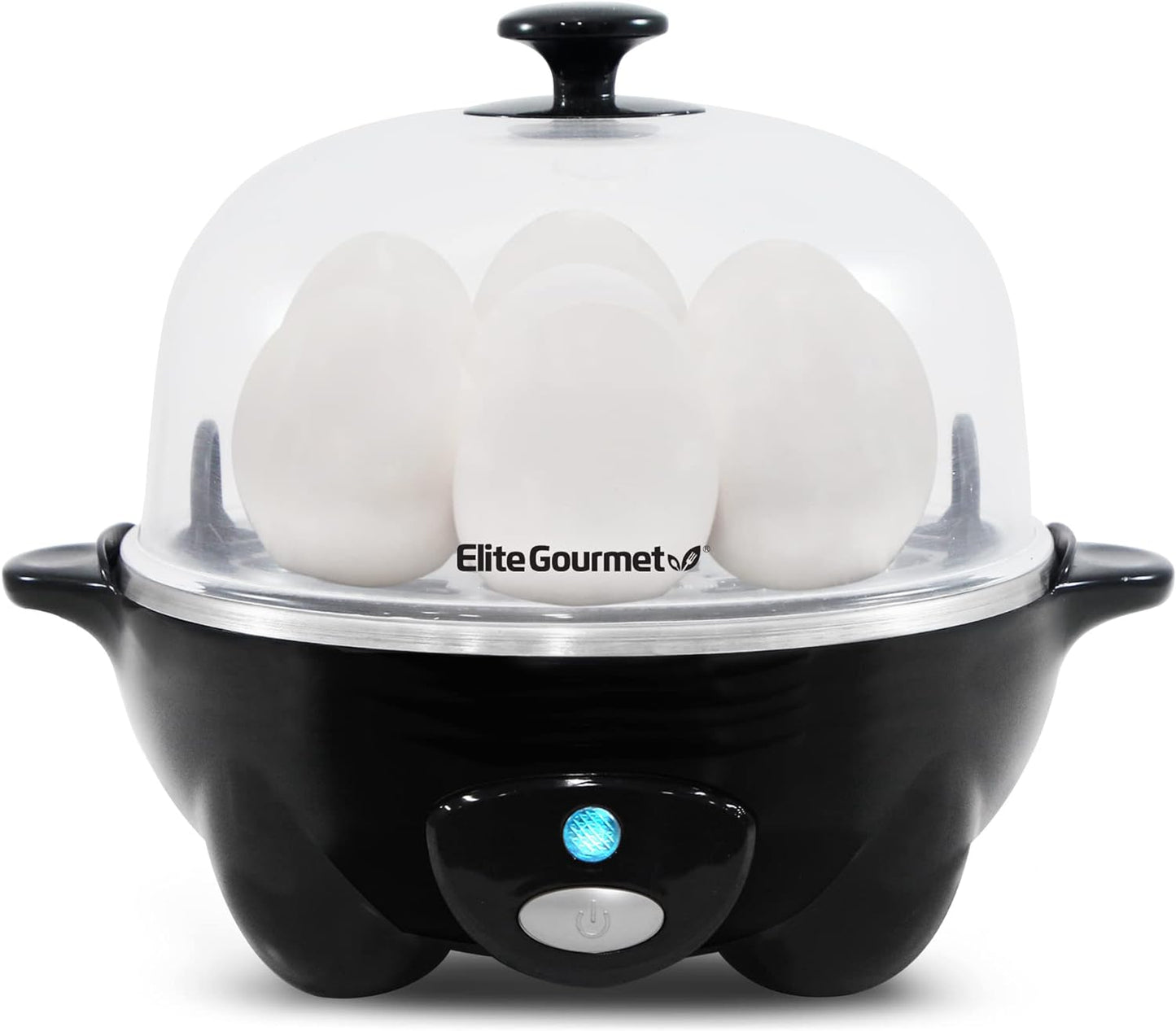 EGC-007B Rapid Egg Cooker - Prepare 7 Easy-to-Peel Hard, Medium, and Soft Boiled Eggs, Poached Eggs, and Omelets with Auto Shut-Off, Alarm Feature, and Included 16-Recipe Booklet, BPA-Free, Black