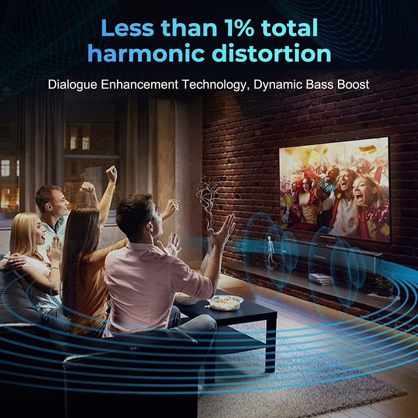 5.0 Soundbar for TV and Home Theater Audio with Dynamic Bass, 3D Surround Sound, Dialogue Enhancement, and Multiple Connectivity Options, Wall Mountable