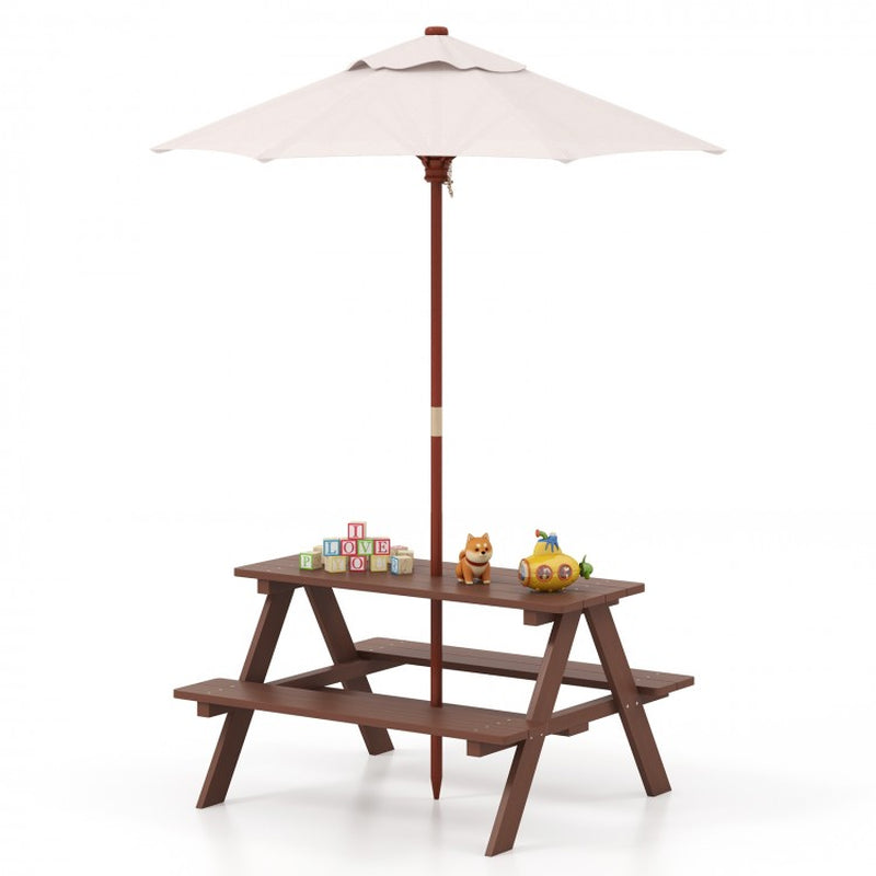 Outdoor Children's Picnic Table Bench Set with Removable Umbrella for Four Seats