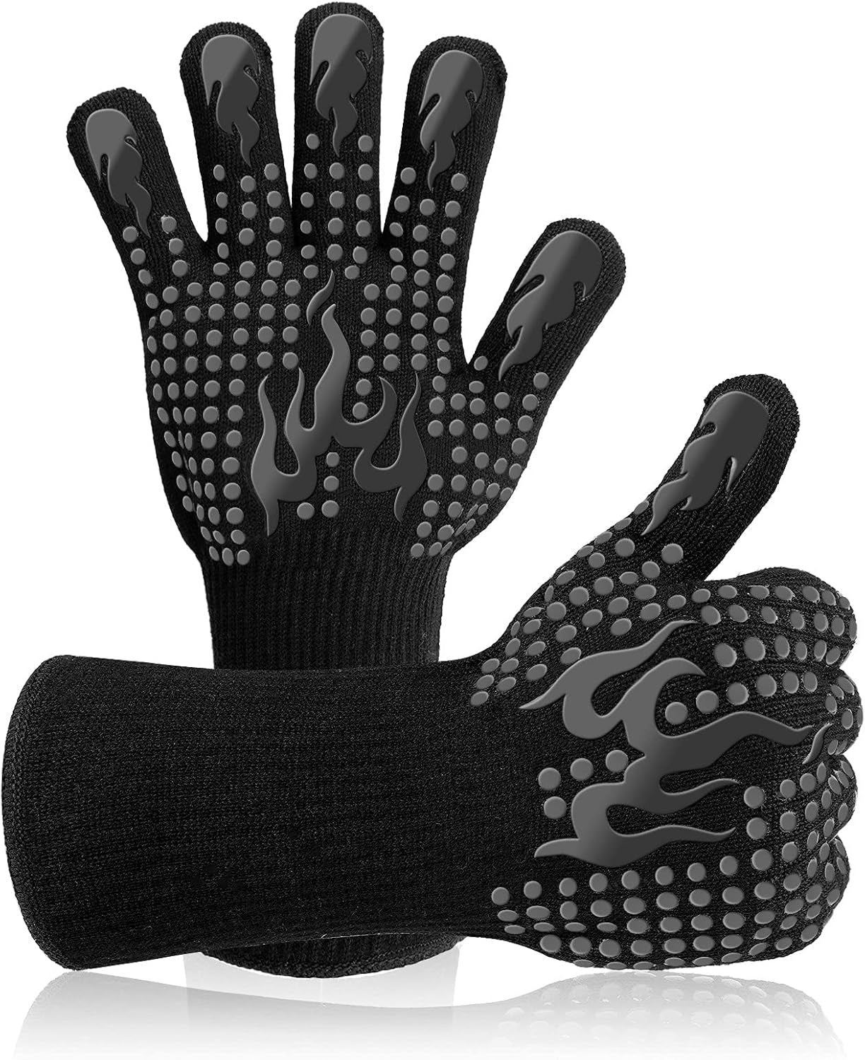 Heat Resistant BBQ Gloves - 1472℉ Extreme Heat Protection Silicone Oven Mitts for Grilling, Baking, and Welding (Black)