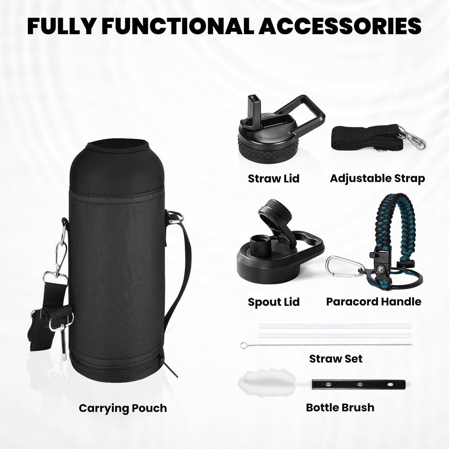 Insulated Water Bottle - Triple Wall Vacuum Stainless Steel, 48-Hour Cold Retention, Leak-Proof, BPA-Free, Paracord Handle