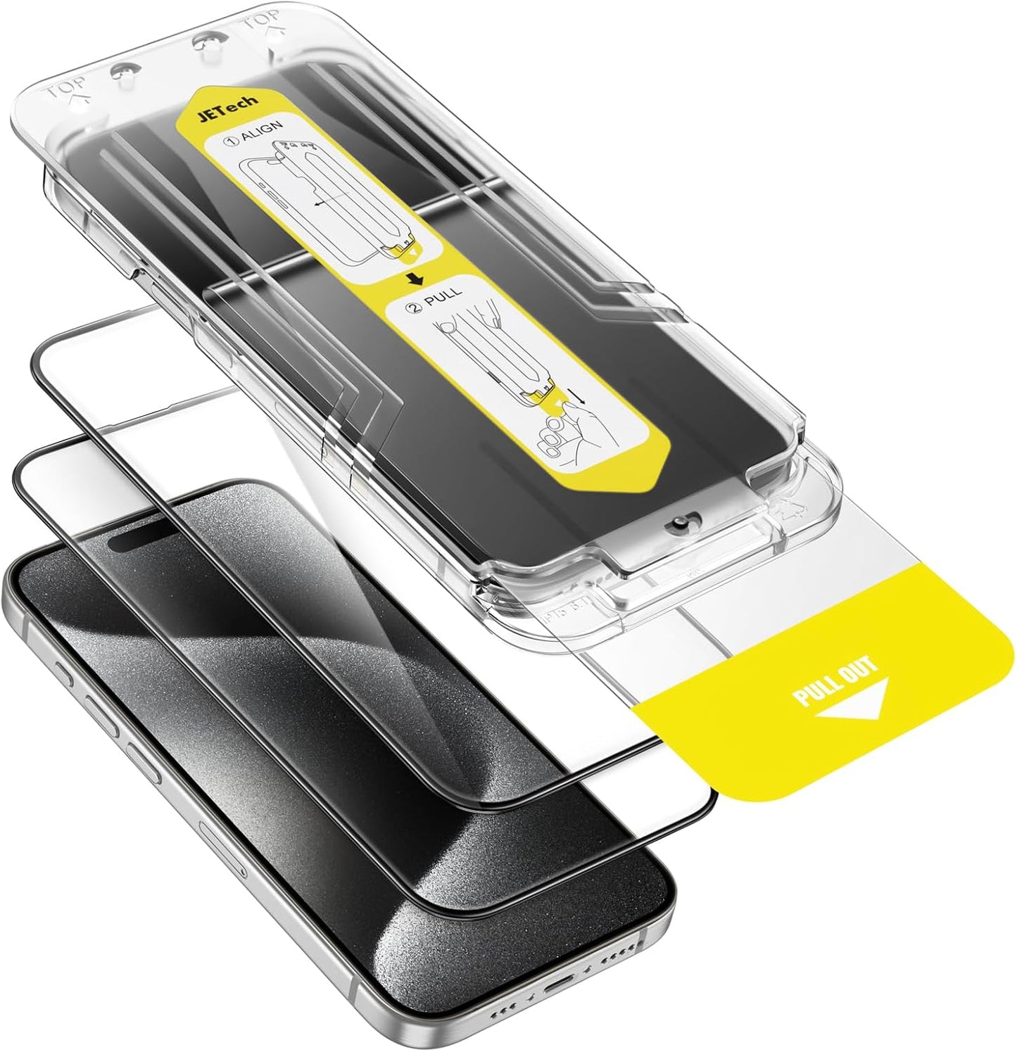 Full Coverage Screen Protector for iPhone 15 Pro (6.1-Inch) with One-Step Alignment Tray - 2-Pack