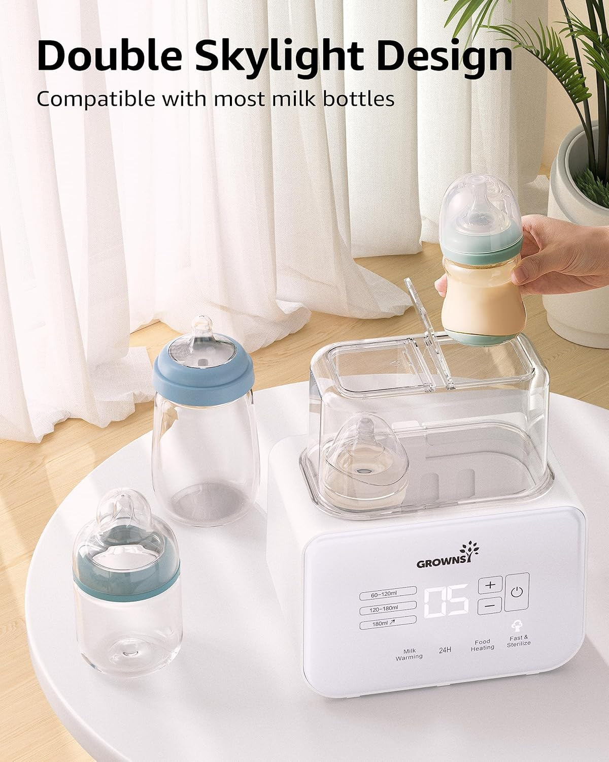 8-in-1 Fast Baby Bottle Warmer - Timer, Temperature Control, Defrost, Sterilization, Heating Functions, Accommodates Two Bottles