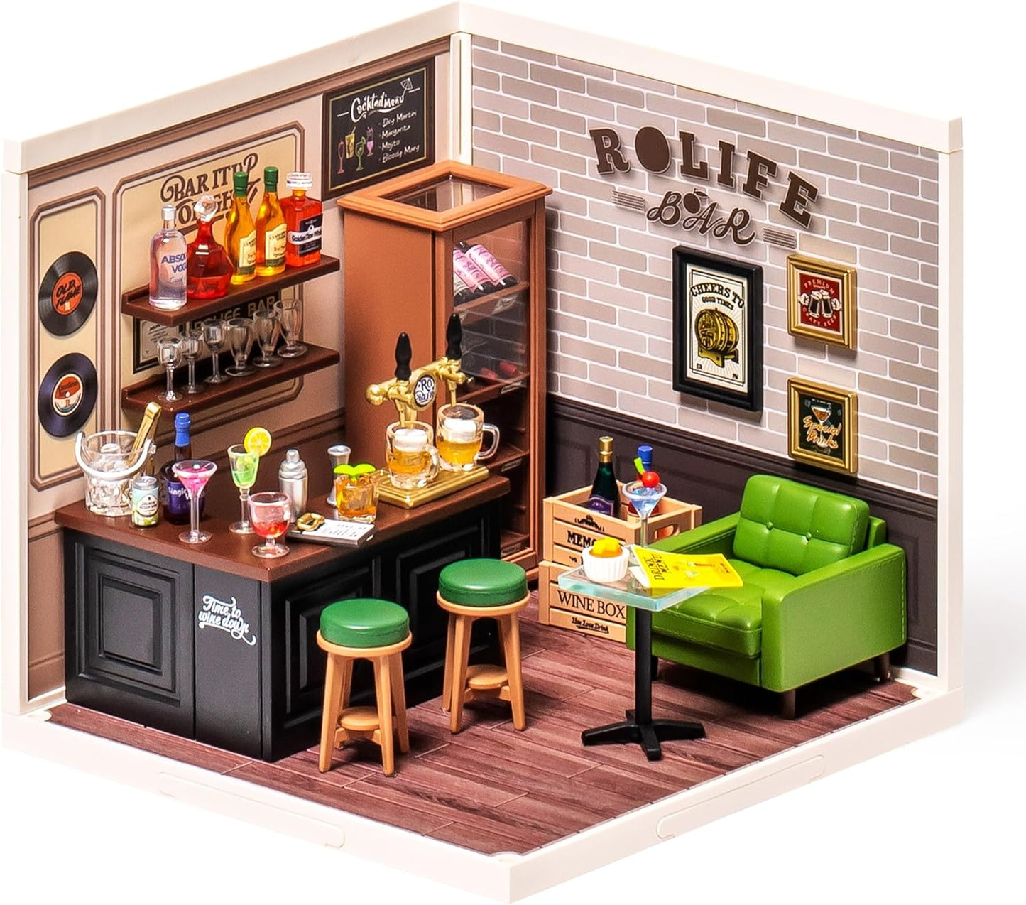 Miniature House Kit DIY Plastic House Building Toy Set with LED Tiny Store Making Kit Model Craft Hobby Unique Gift (Leisurely Cheers Bar)