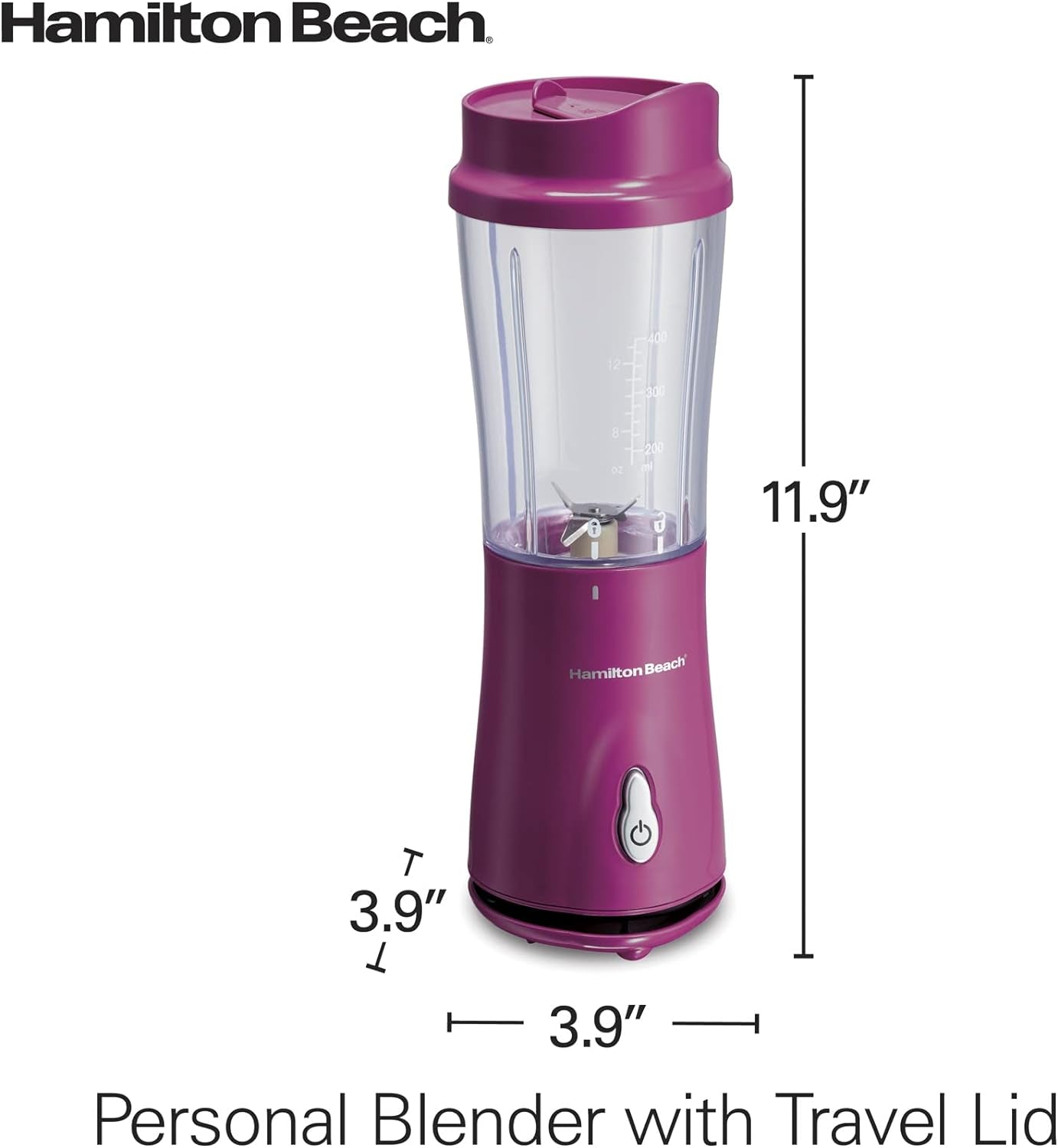 Personal Blender with Travel Lid, 14 oz Capacity, Raspberry Color