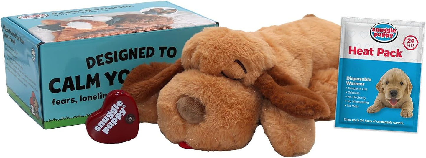 Snuggle Puppy Heartbeat Plush Toy Dogs - Anxiety Relief, Calming Support - Comfort Companion Behavioral Training - Biscuit Color