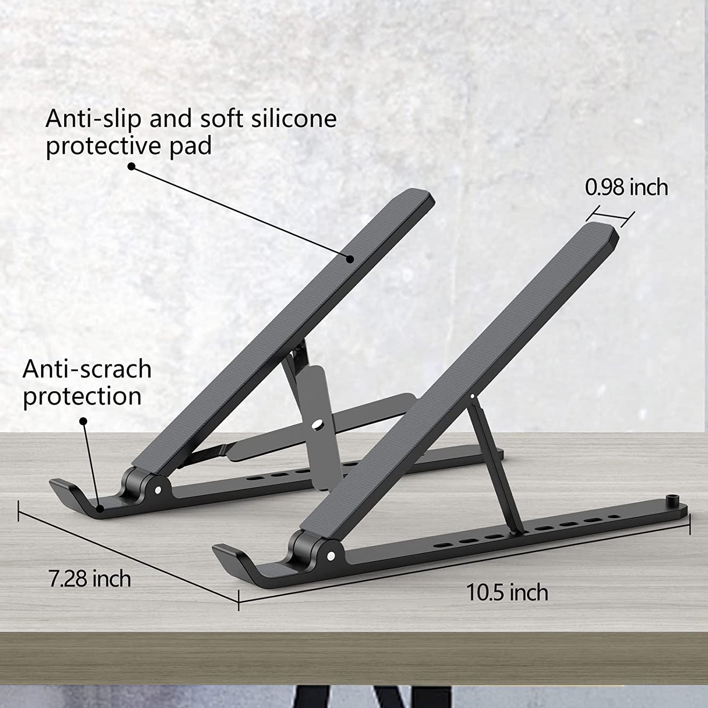 Adjustable Laptop Stand for Desk - Portable and Foldable Riser with Ventilation for 10-15.6” Laptops and Tablets - Black