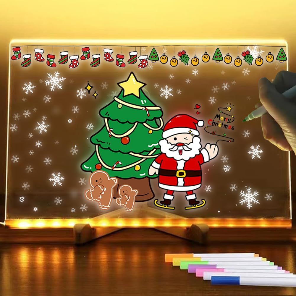 Colorful LED Acrylic Message Board with Adjustable Stand, Clear Memo Letter Board (7.9 x 7.9 inches)