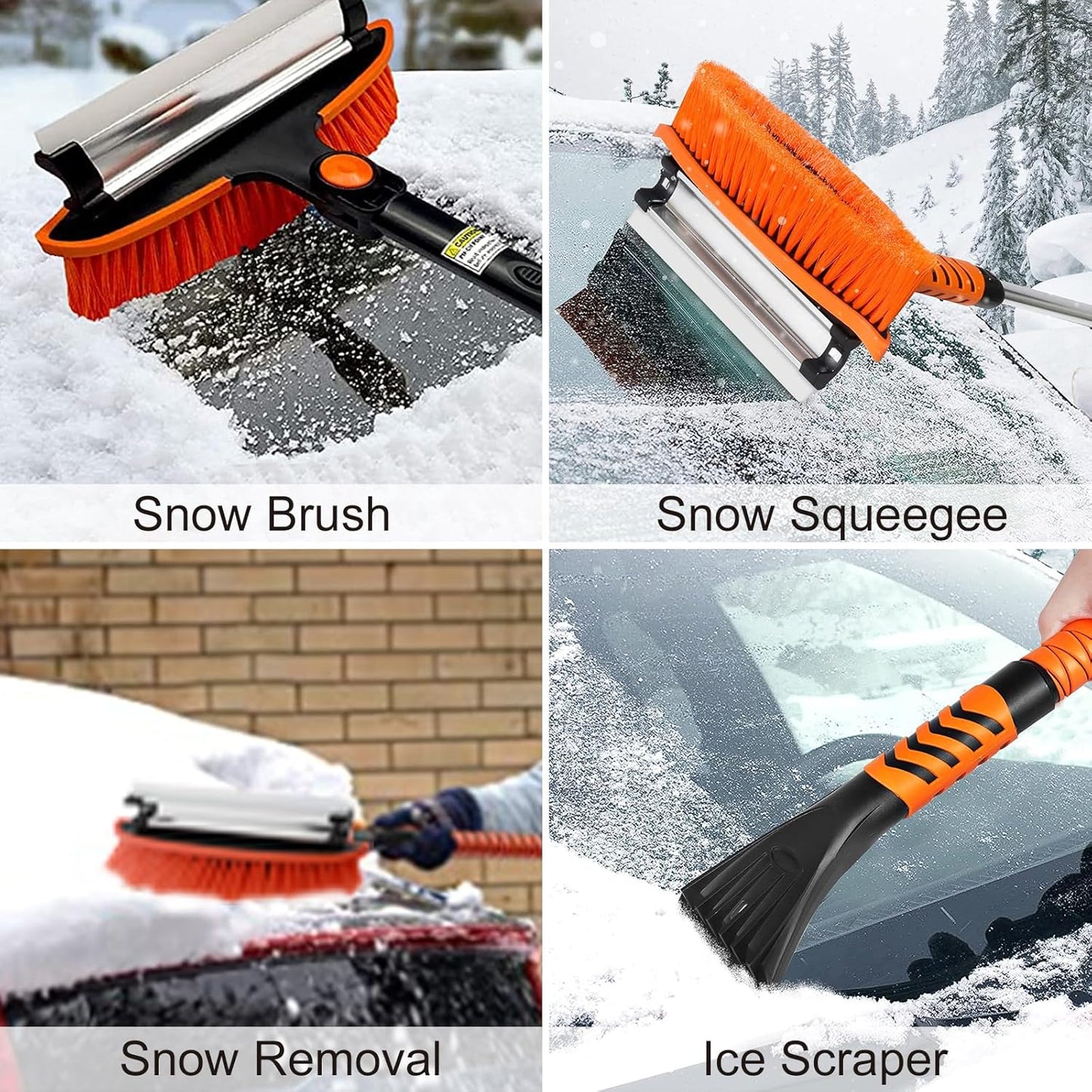 42-Inch Ice Scraper and Extendable Snow Brush - Foam Grip and 180° Pivoting Brush Head for Cars, Trucks, SUVs