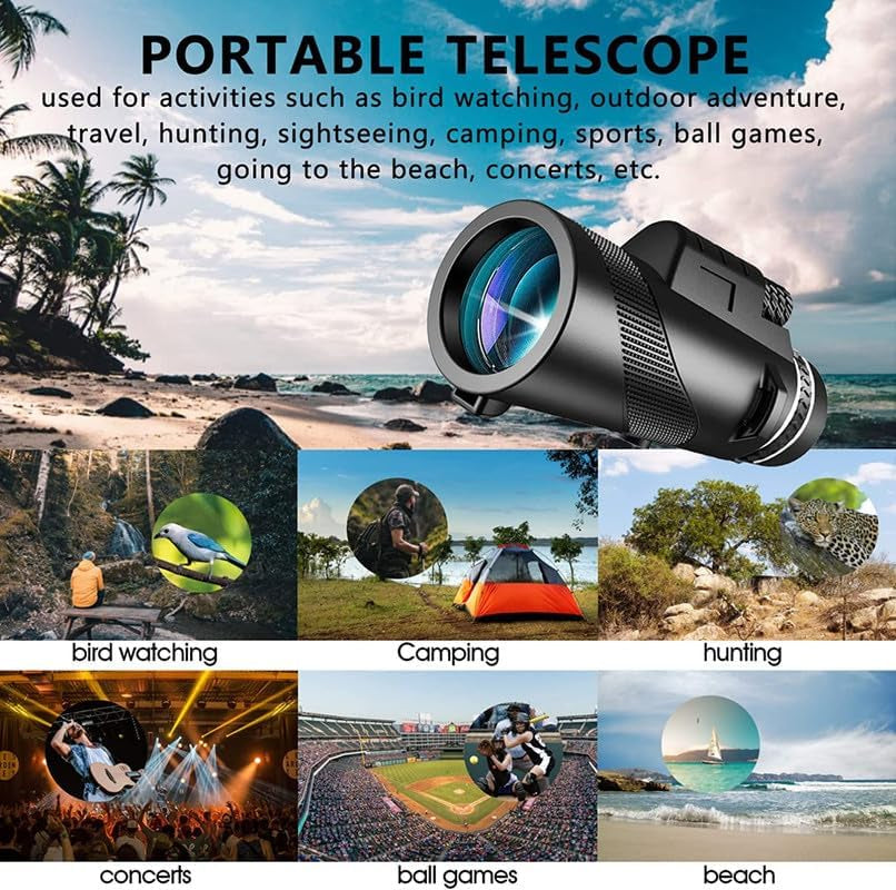 High-Powered 80X100 Monocular Telescope with Smartphone Adapter and Tripod for Bird Watching