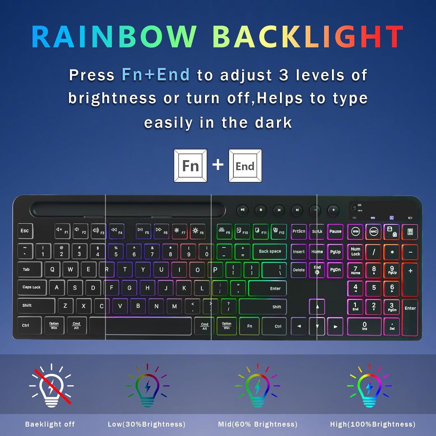 Backlit Wireless Keyboard and Mouse Set with Rechargeable Battery, Device Stand, RGB Lighting, and Dual Layout Compatibility