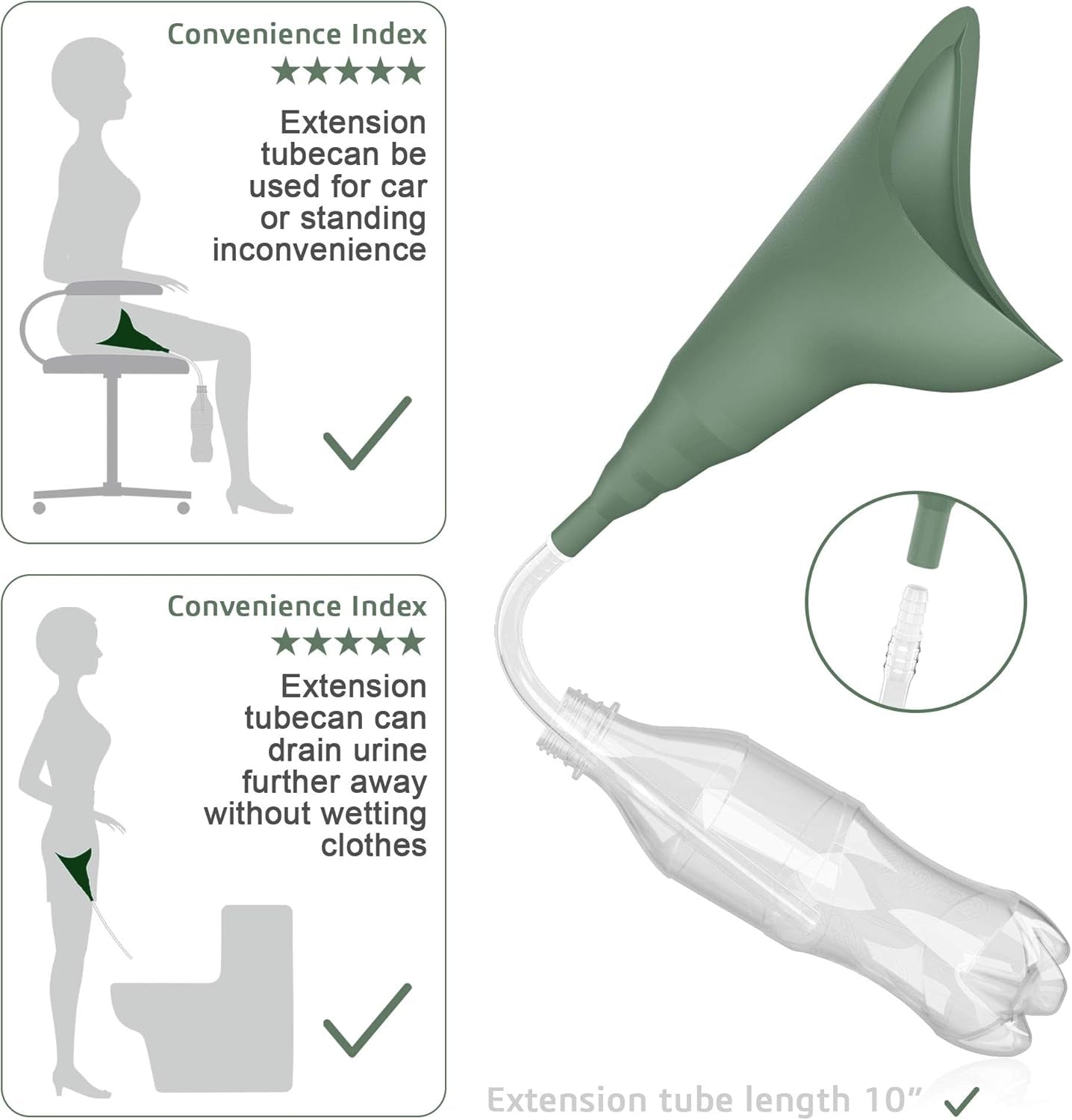 Portable Female Urination Device with Extension Tube - Reusable Urinal Funnel -Travel, Festivals, Camping, and Traffic Jams, Waterproof Storage Bag